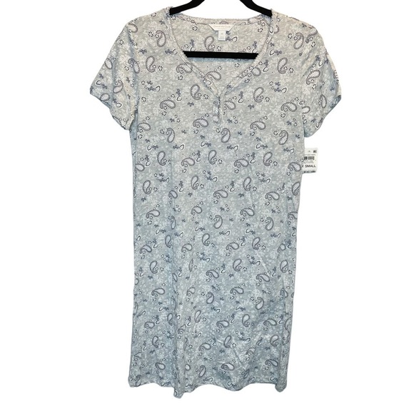 Charter Club Macy's Short Sleeve Cotton Essentials Chemise Grey Paisley XS New - Picture 1 of 7